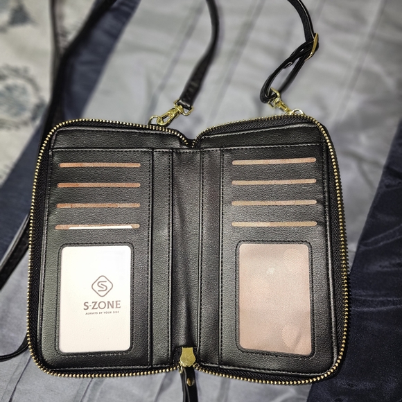 NWT S-ZONE Black Zip-Around Wallet Crossbody Adjustable Strap - Picture 4 of 11